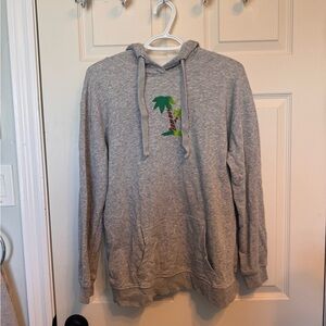 Casual Gray Hoodie with Palm Tree Accent